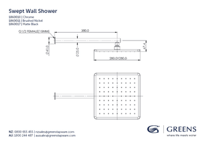 Greens shower Greens Swept Wall Shower Shower 280mm | Matte Black