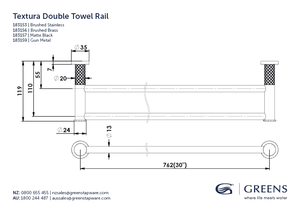 Greens Towel Rail Greens Textura Double Towel Rail 762mm | Brushed Brass