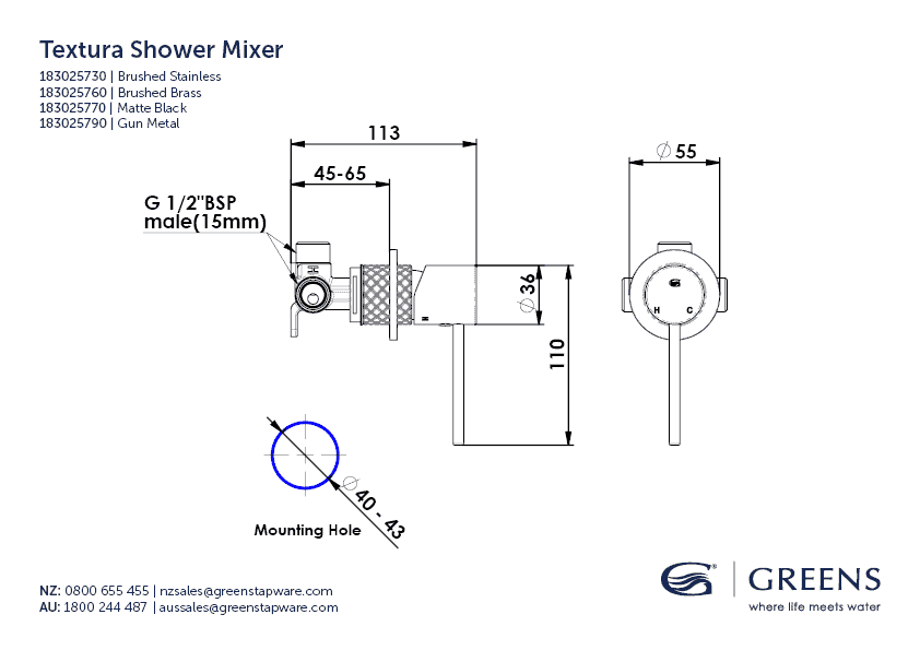 Greens Shower Mixer Greens Textura Shower Mixer | Gunmetal
