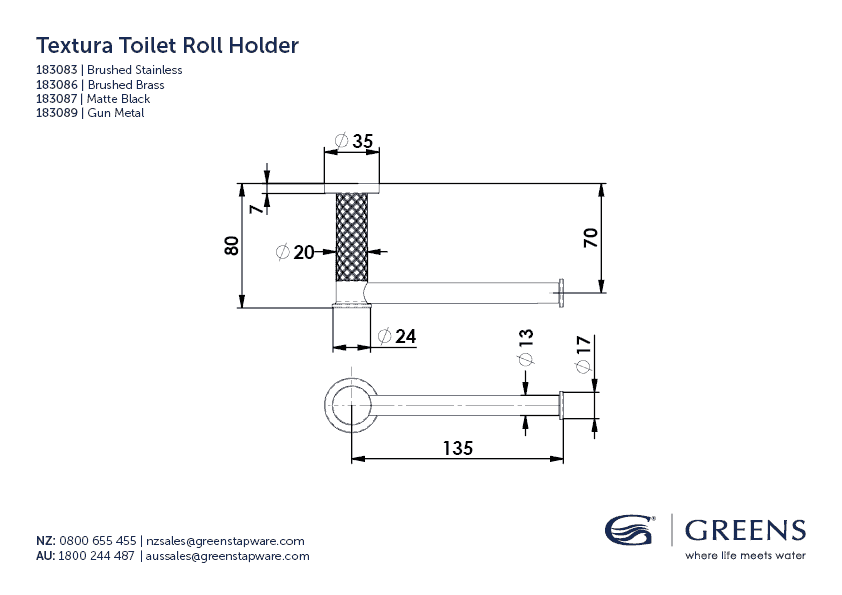 Greens Toilet Roll Holder Greens Textura Toilet Roll Holder | Gunmetal