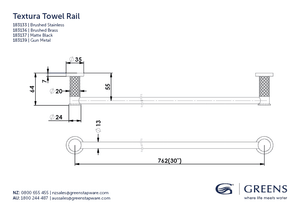 Greens Towel Rail Greens Textura Single Towel Rail 762mm | Brushed Stainless