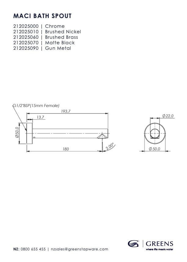 Greens Spout Greens Maci Bath Spout | Chrome