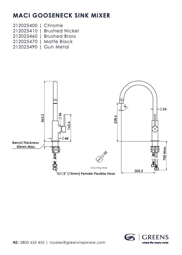 Greens Kitchen Tap Greens Maci Gooseneck Sink Mixer | Gunmetal
