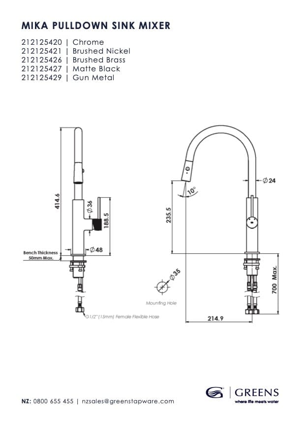 Greens Kitchen Tap Greens Mika Pull Down Sink Mixer | Brushed Brass