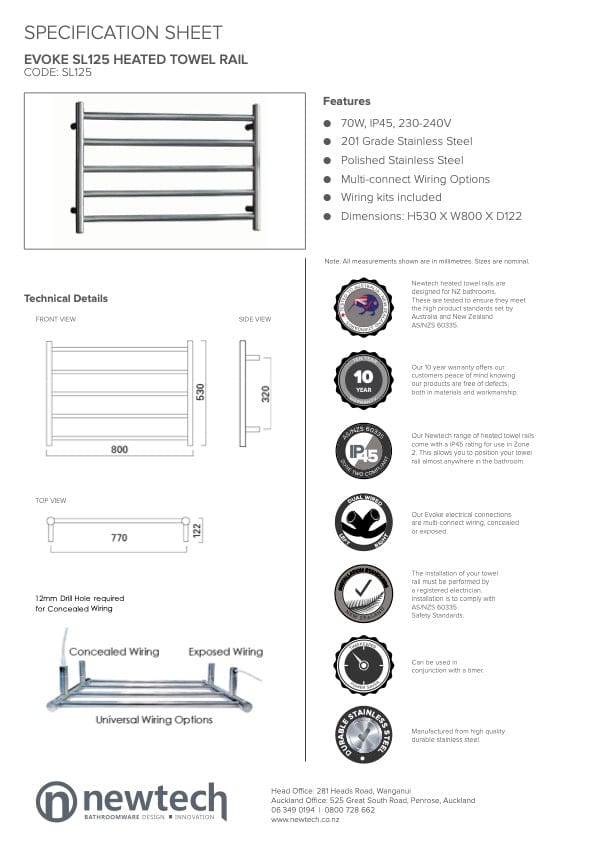 Newtech Heated Towel Ladder Newtech Evoke 5 Bar Wide Heated Towel Ladder 530mm | Chrome