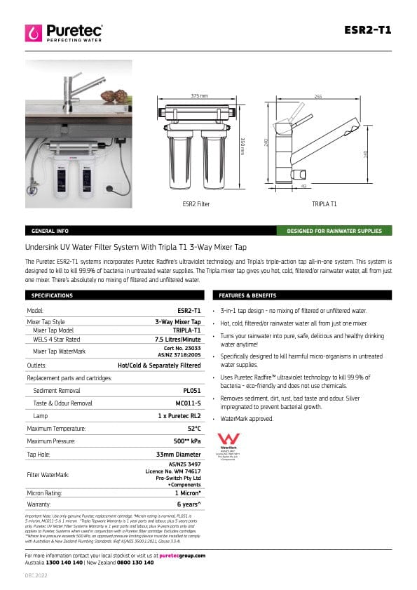 Puretec Filter Tap Puretec Tripla T1 Triple Action LED Kitchen Mixer + Rainwater Filter | Chrome