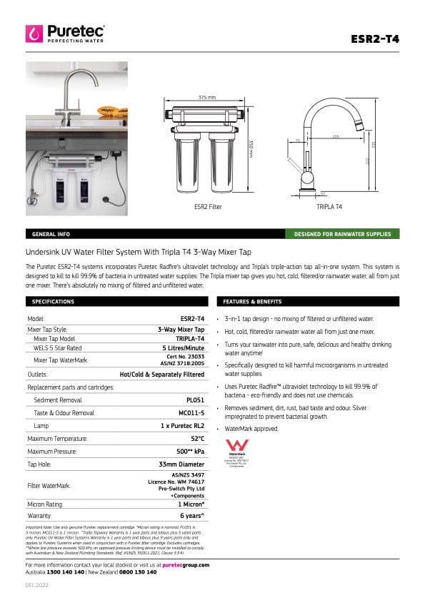 Puretec Filter Tap Puretec Tripla T4 Triple Action LED Kitchen Mixer + Rainwater Filter | Chrome