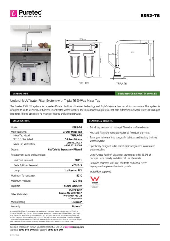 Puretec Filter Tap Puretec Tripla T6 Triple Action LED Kitchen Mixer + Rainwater Filter | Chrome