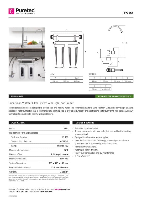 Puretec Filter Tap Puretec Tripla T3 Triple Action LED Kitchen Mixer + Rainwater Filter | Chrome