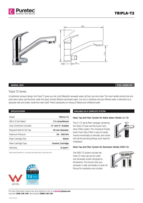 Puretec Filter Tap Puretec Tripla T2 Triple Action LED Filter Kitchen Mixer | Chrome Rainwater Filter