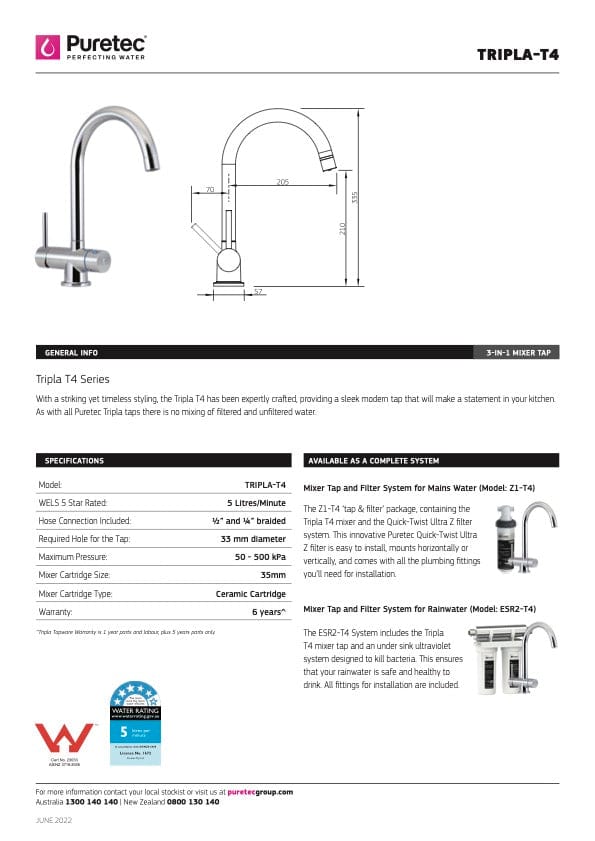 Puretec Filter Tap Puretec Tripla T4 Triple Action LED Filter Kitchen Mixer | Chrome Rainwater Filter