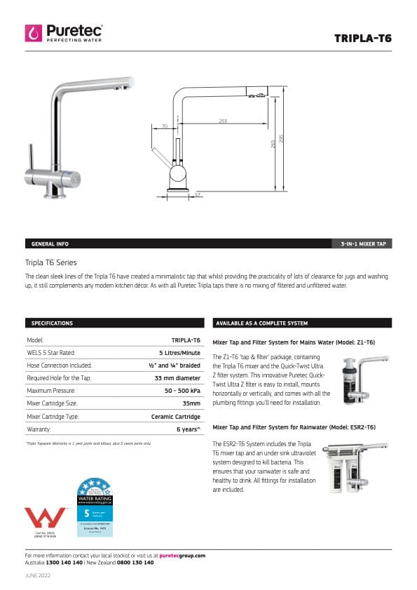 Puretec Filter Tap Puretec Tripla T6 Triple Action LED Filter Kitchen Mixer | Chrome Mains Water Filter