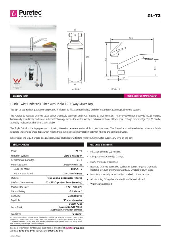 Puretec Filter Tap Puretec Tripla T2 Triple Action LED Kitchen Mixer + Mains Water Filter | Chrome