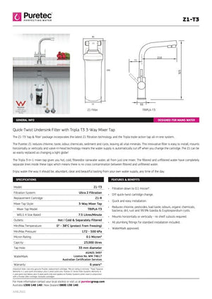 Puretec Filter Tap Puretec Tripla T3 Triple Action LED Kitchen Mixer + Mains Water Filter | Chrome