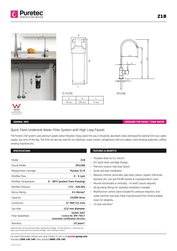 Puretec Filter Tap Puretec Z18 Filter Tap + Mains Water Filter | Chrome