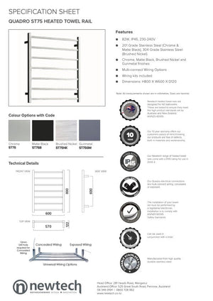 Newtech Heated Towel Ladder Newtech Quadro 7 Bar Wide Heated Towel Ladder 800mm | Brushed Nickel
