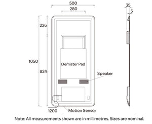 Code Interiors Code Interiors Euro Rectangle LED Mirror | Bluetooth Speaker | 500W x 1050H