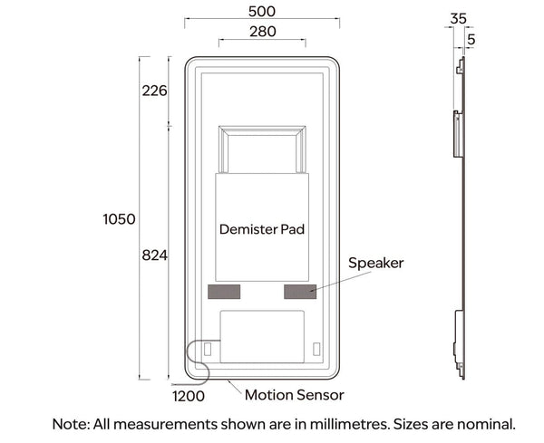 Euro Rectangle LED Mirror | 500W x 1050H - The Bathroom Shop