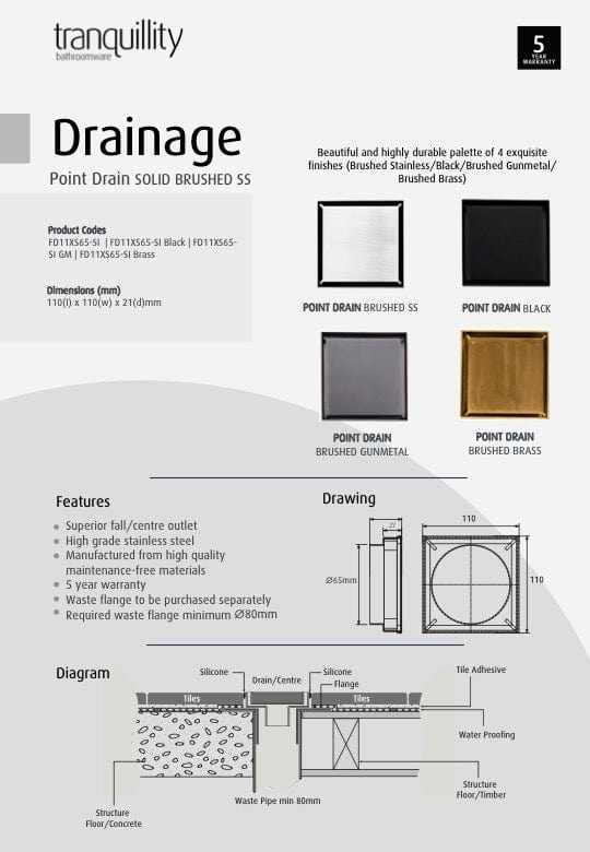 Tranquillity Bathroom Accessories Tranquillity Point Drain | Brushed Gunmetal