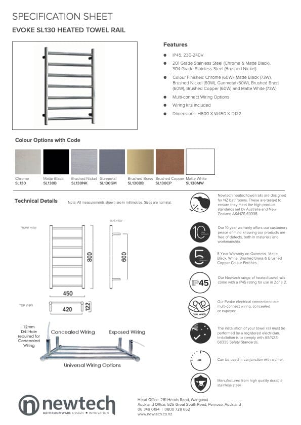 Newtech Heated Towel Ladder Newtech Evoke 7 Bar Heated Towel Ladder 800mm | Brushed Brass