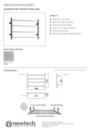 Newtech Heated Towel Ladder Newtech Quadro 4 Bar Heated Towel Ladder 430mm | Chrome