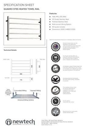 Newtech Heated Towel Ladder Newtech Quadro 5 Bar Wide Heated Towel Ladder 530mm | Chrome