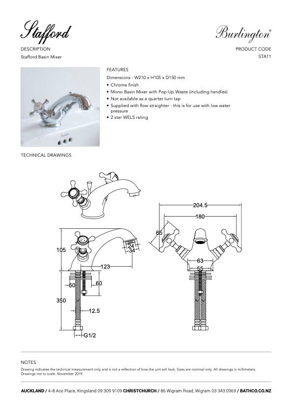 Burlington Basin Tap Burlington Stafford Mono Basin Mixer with Pop Up Waste | Chrome