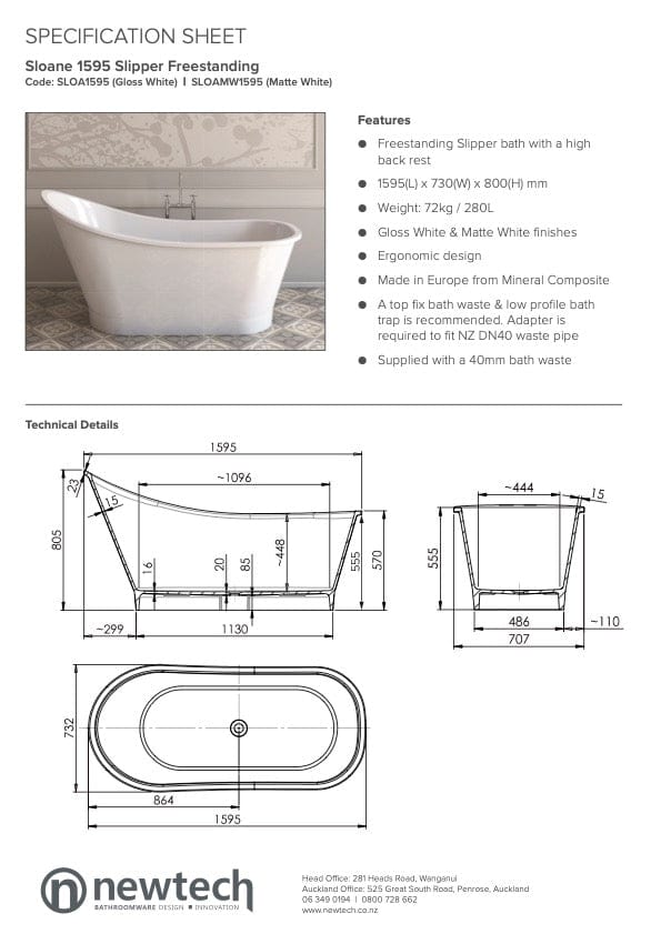 Newtech Bath Newtech Sloane Freestanding Bath
