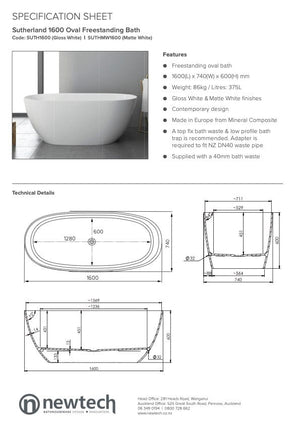 Newtech Bath Newtech Sutherland Freestanding Bath | Gloss White