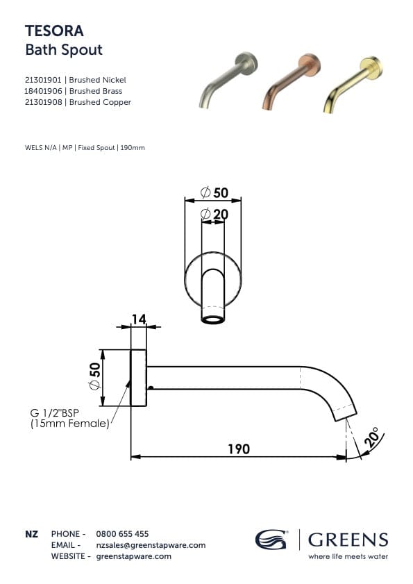 Greens Basin Tap Greens Gisele Bath Spout | Chrome