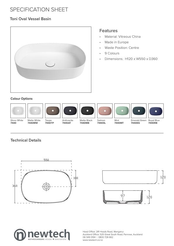 Newtech Basin Newtech Toni Oval Vessel Basin | Matte Black Without Pop Up Waste