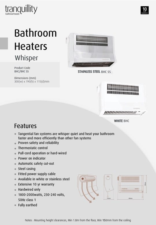 Tranquillity Heater Tranquillity Whisper Bathroom Heater | Stainless Steel