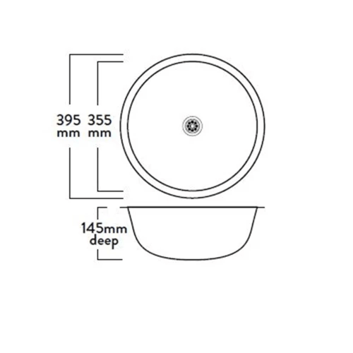 Acero Stainless Steel Sink Mercer Anello 355 Round Kitchen Sink Top Mount / Overflow