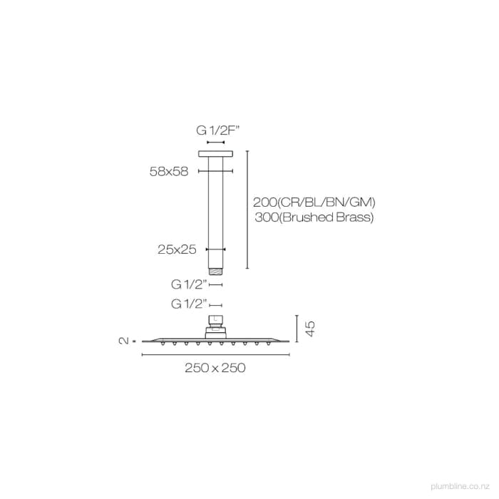 Progetto shower Como Square Ceiling Mount Rainhead | Chrome