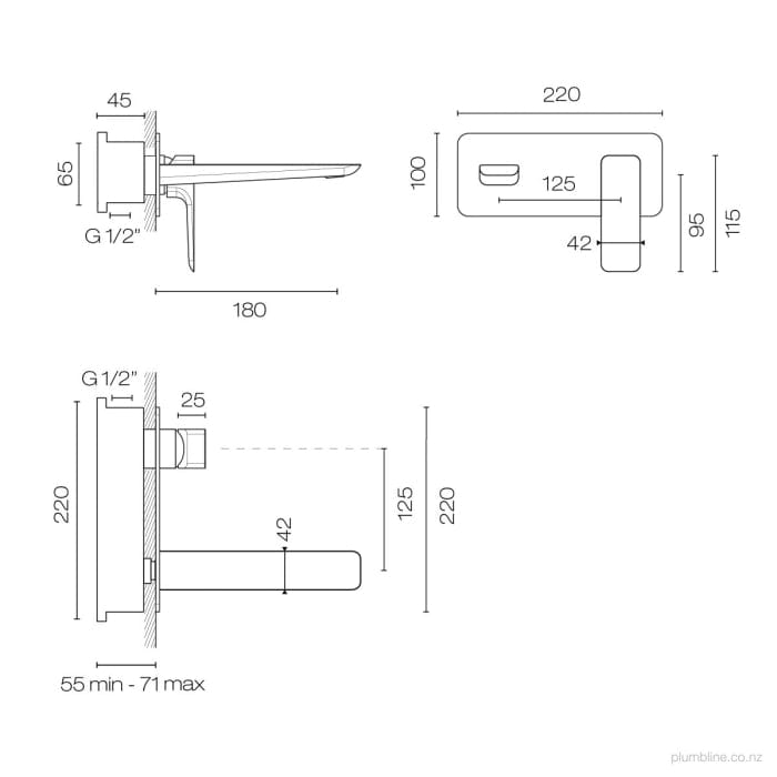 Progetto Basin Tap Como Wall Mount Mixer | Matte Black