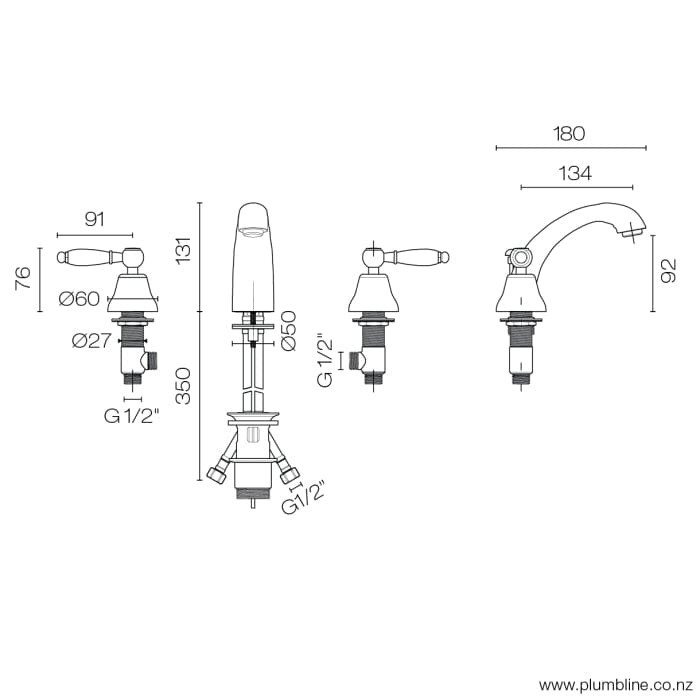 Plumbline Basin Tap McKinley Consort 3 Hole Basin Mixer | Chrome