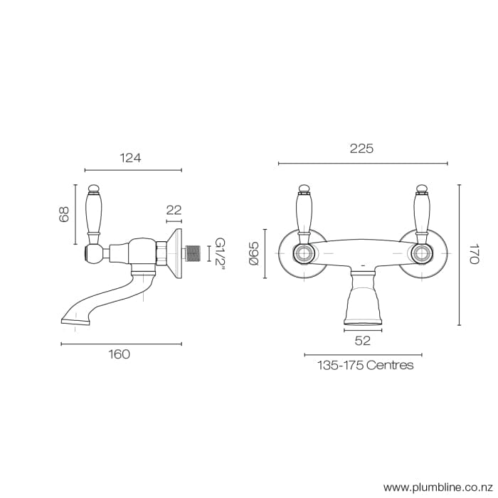 Plumbline Bath Tap McKinley Consort Wall Mount Bath Filler | Chrome