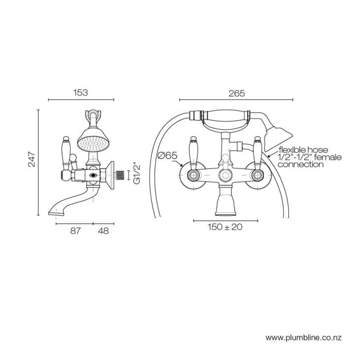 Plumbline Bath Tap McKinley Consort Wall Mount Bath/Shower Mixer | Chrome