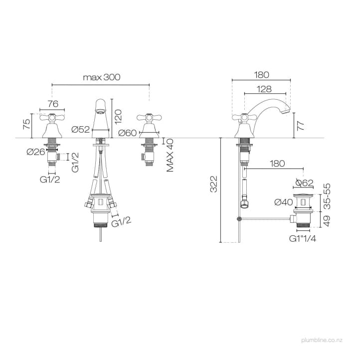 Plumbline Basin Tap McKinley Empire 3 Hole Basin Mixer | Chrome