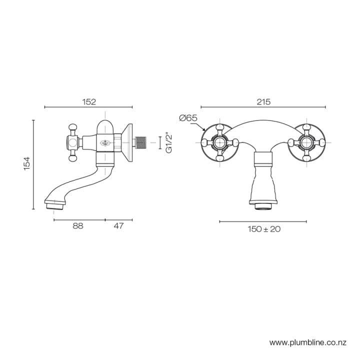 Plumbline Bath Tap McKinley Empire Wall Mount Bath/Shower Mixer | Chrome