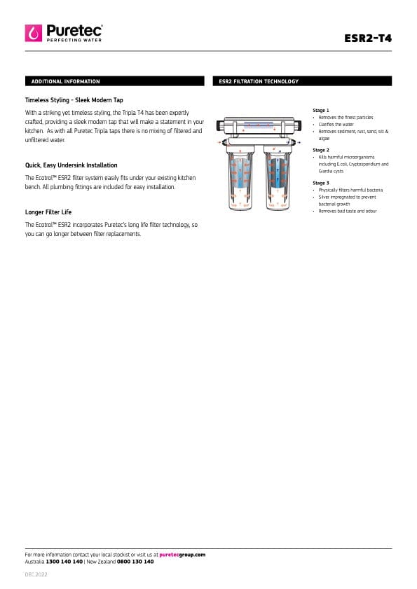 Puretec Filter Tap Puretec Tripla T4 Triple Action LED Kitchen Mixer + Rainwater Filter | Chrome
