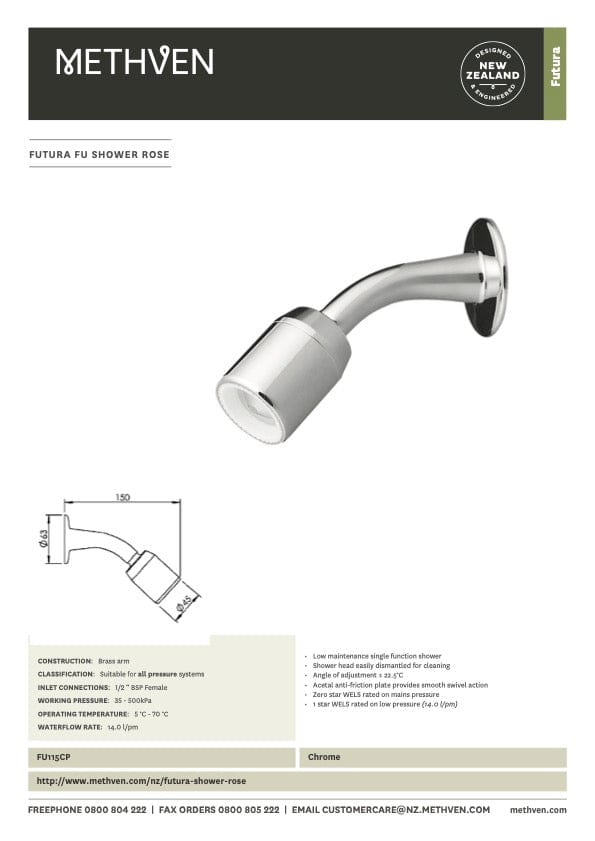 Methven shower Methven Futura Wall Mount Shower | Chrome