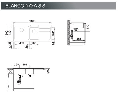 Blanco Granite Sink Blanco Silgranit Naya 8 S Double Sink with Drainer | Anthracite