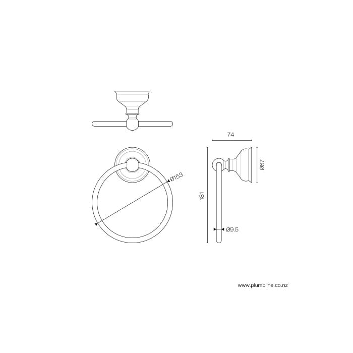 Plumbline Hand Towel Rail McKinley Empire Towel Ring | Chrome