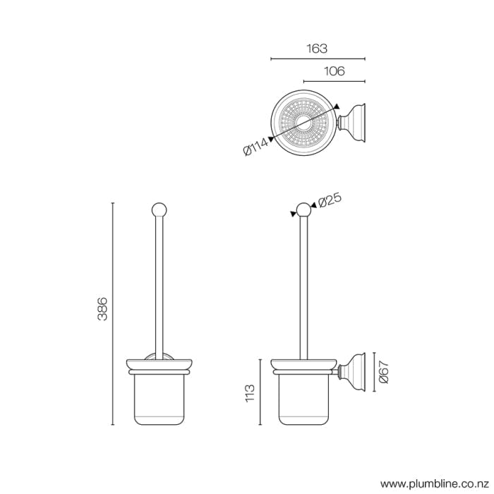 Plumbline Bathroom Accessories McKinley Empire Wall Mount Toilet Brush & Glass Holder | Chrome