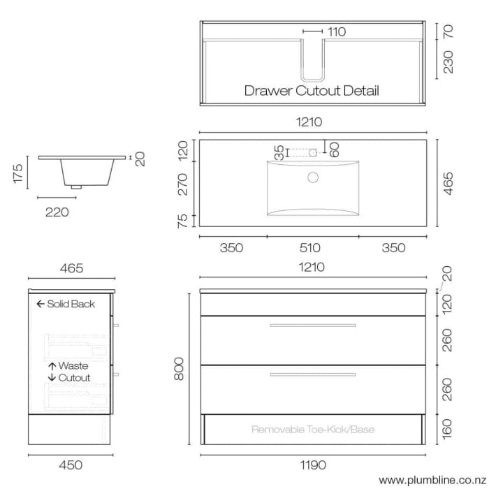 Progetto Vanities Mia 1200 Vanity | 2 Drawers Sand Oak