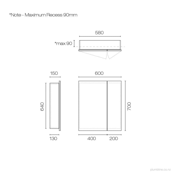 Progetto Mirror Cabinet Mia 600 Mirror Cabinet | 2 Doors Sand Oak
