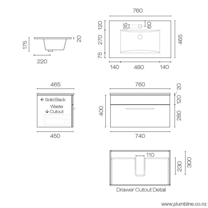 Progetto Vanity Mia 750 Vanity | 1 Drawer Sand Oak