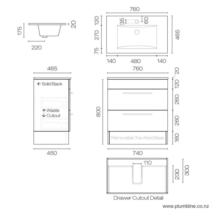 Progetto Vanity Mia 750 Vanity | 2 Drawers Black Oak