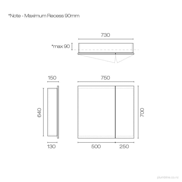 Progetto Mirror Cabinet Mia 750 Mirror Cabinet | 2 Doors Black Oak